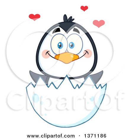 Clipart of a Happy Penguin Hatching with Love Hearts - Royalty Free Vector Illustration by Hit Toon
