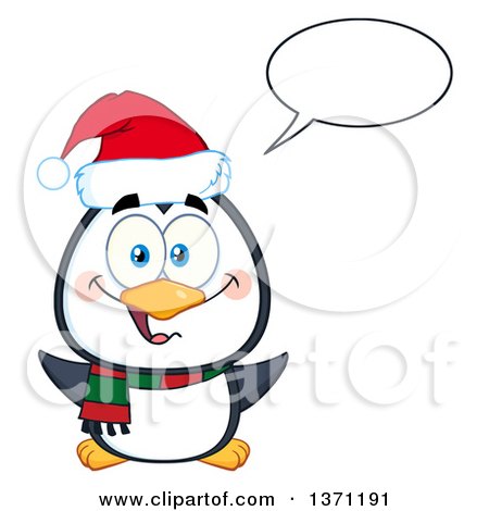 Clipart of a Happy Christmas Penguin Talking and Wearing a Santa Hat - Royalty Free Vector Illustration by Hit Toon
