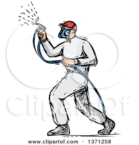 Clipart of a Sketched Male Painter Using a Spray Gun - Royalty Free Vector Illustration by patrimonio