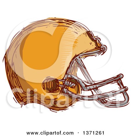 Clipart of a Sketched Orange Football Helmet - Royalty Free Vector Illustration by patrimonio