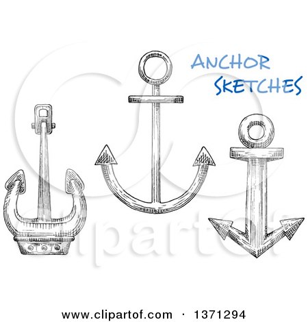 Clipart of Black and White Sketched Anchors with Blue Text - Royalty Free Vector Illustration by Vector Tradition SM
