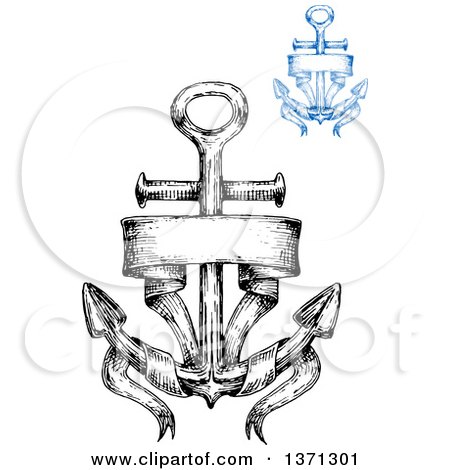Clipart of Blue and Black Sketched Anchors with Text - Royalty Free Vector Illustration by Vector Tradition SM
