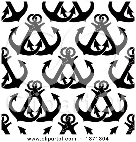 Clipart of a Seamless Background Pattern of Black and White Anchors - Royalty Free Vector Illustration by Vector Tradition SM