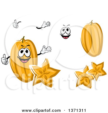 Clipart of a Cartoon Face, Hands and Carambola Starfruits - Royalty Free Vector Illustration by Vector Tradition SM