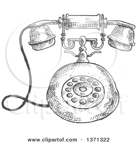 Clipart of a Sketched Grayscale Vintage Telephone - Royalty Free Vector Illustration by Vector Tradition SM