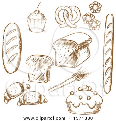 Clipart of Brown Sketched Bread and Bakery Goods - Royalty Free Vector Illustration by Vector Tradition SM