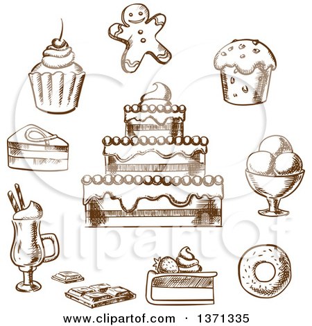 Clipart of Brown Sketched Desserts - Royalty Free Vector Illustration by Vector Tradition SM