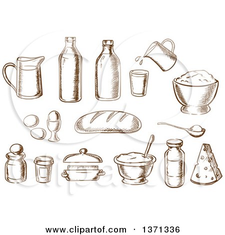 Clipart of Brown Sketched Baking Items and Ingredients - Royalty Free Vector Illustration by Vector Tradition SM