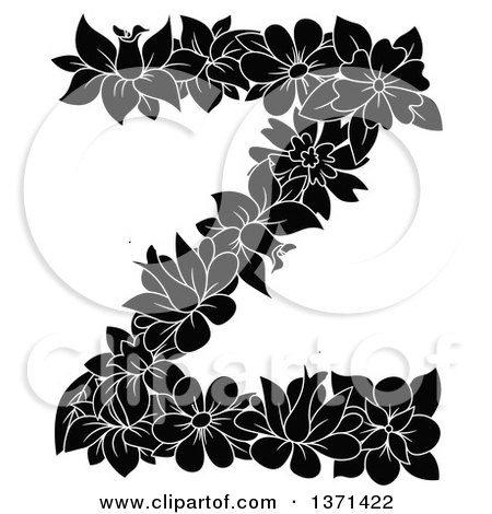 Clipart of a Black and White Floral Alphabet Letter Z - Royalty Free Vector Illustration by Vector Tradition SM