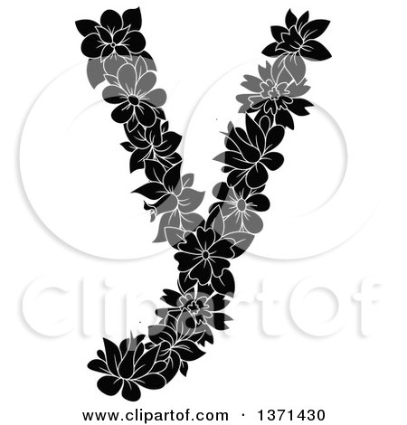 Clipart of a Black and White Floral Lowercase Alphabet Letter Y - Royalty Free Vector Illustration by Vector Tradition SM