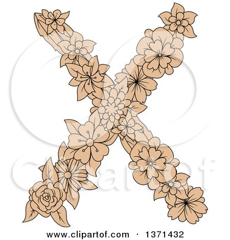 Clipart of a Tan Floral Alphabet Letter X - Royalty Free Vector Illustration by Vector Tradition SM