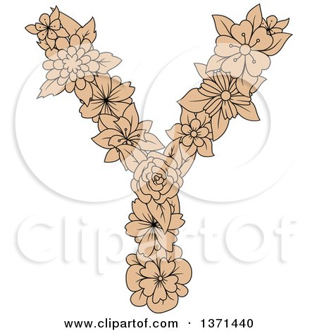 Clipart of a Tan Floral Uppercase Alphabet Letter Y - Royalty Free Vector Illustration by Vector Tradition SM