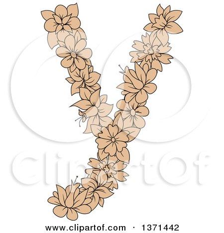 Clipart of a Tan Floral Lowercase Alphabet Letter Y - Royalty Free Vector Illustration by Vector Tradition SM