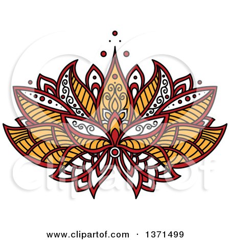 Clipart of a White, Black, Red and Yellow Henna Lotus Flower - Royalty Free Vector Illustration by Vector Tradition SM