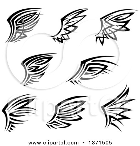 Clipart of Black and White Tribal Angel or Bird Wings - Royalty Free Vector Illustration by Vector Tradition SM