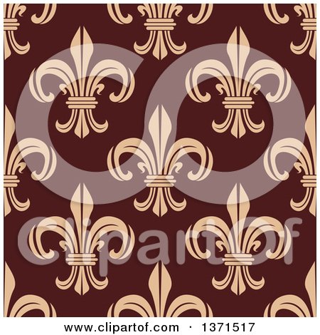 Clipart of a Seamless Pattern Background of Tan Fleur De Lis on Brown - Royalty Free Vector Illustration by Vector Tradition SM