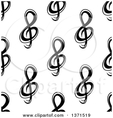 Clipart of a Seamless Background Pattern of Black and White Music Notes - Royalty Free Vector Illustration by Vector Tradition SM