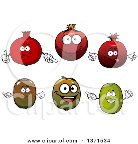 Clipart of Happy Kiwi and Pomegranate Fruits - Royalty Free Vector Illustration by Vector Tradition SM