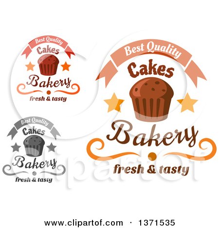 Clipart of Bakery Text Designs with Muffis or Cupcakes - Royalty Free Vector Illustration by Vector Tradition SM