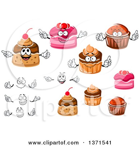 Clipart of Cartoon Faces, Hands and Cupcakes - Royalty Free Vector Illustration by Vector Tradition SM