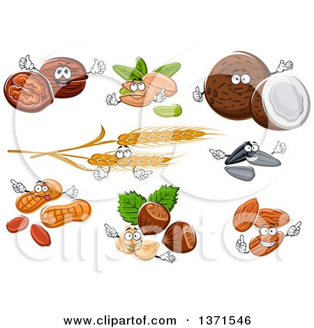 Clipart of Fruit, Nut and Wheat Characters - Royalty Free Vector Illustration by Vector Tradition SM