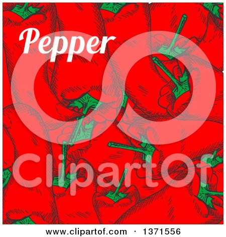Clipart of a Background of Red Paprika Peppers and Text - Royalty Free Vector Illustration by Vector Tradition SM