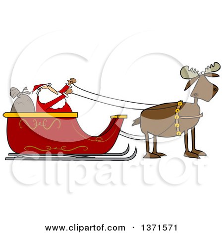 Clipart of a Moose Pulling Santa in His Christmas Sleigh - Royalty Free Vector Illustration by djart