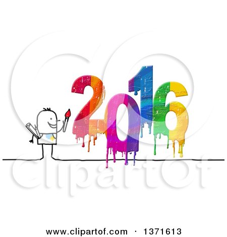 Clipart of a Stick Man Painting New Year 2016 - Royalty Free Illustration by NL shop