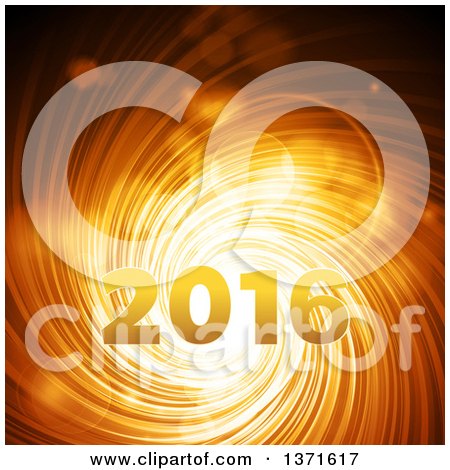 Clipart of 2016 New Year over a Gold Spiraling Tunnel - Royalty Free Vector Illustration by elaineitalia