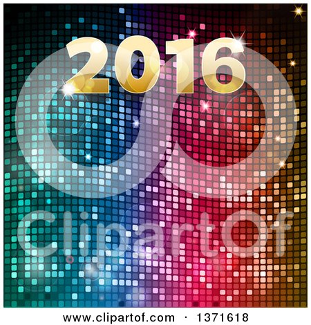 Clipart of Gold 2016 New Year over Colorful Mosaic - Royalty Free Vector Illustration by elaineitalia
