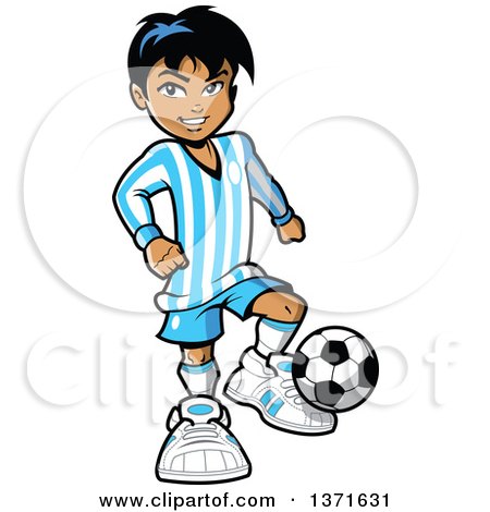 Clipart Of A Hispanic Boy Playing Soccer - Royalty Free Vector Illustration by Clip Art Mascots