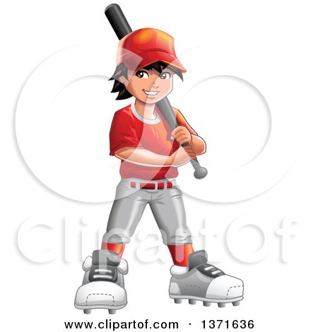Clipart Of A Happy Baseball Player Boy Holding a Bat - Royalty Free Vector Illustration by Clip Art Mascots