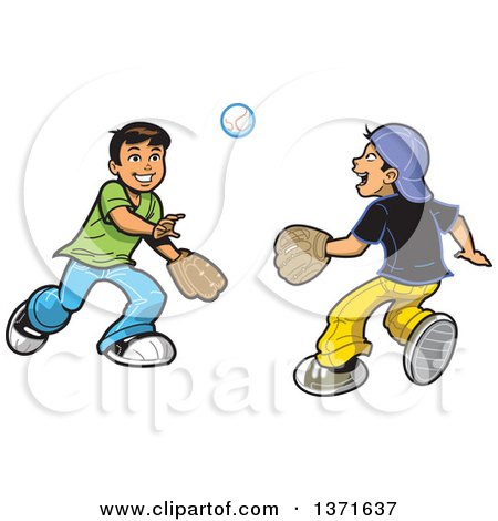 Clipart Of Happy Boys Playing Catch With a Baseball - Royalty Free Vector Illustration by Clip Art Mascots