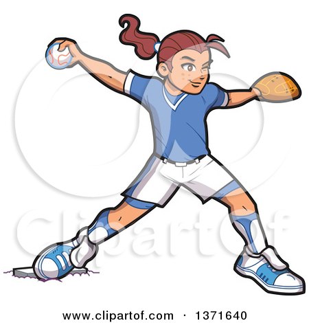 Clipart Of A White Baseball Player Girl Baseman Or Pitcher Throwing - Royalty Free Vector Illustration by Clip Art Mascots