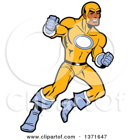Clipart Of A Tough Black Male super Hero in a Yellow and Blue Suit - Royalty Free Vector Illustration by Clip Art Mascots