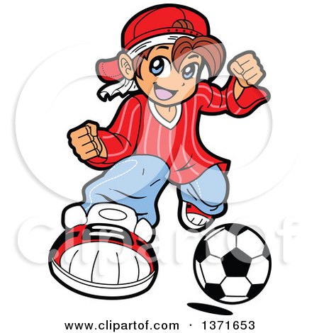 Clipart Of A Manga Boy Playing Soccer - Royalty Free Vector Illustration by Clip Art Mascots