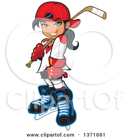 Clipart Of A Manga Hockey Player Girl - Royalty Free Vector Illustration by Clip Art Mascots