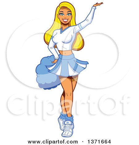 Clipart Of A Blond White Female Cheerleader Presenting - Royalty Free Vector Illustration by Clip Art Mascots