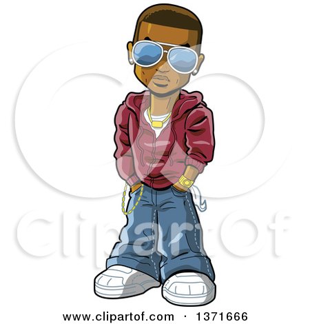 Clipart Of A Young Black Male Rapper Wearing Sunglasses - Royalty Free Vector Illustration by Clip Art Mascots
