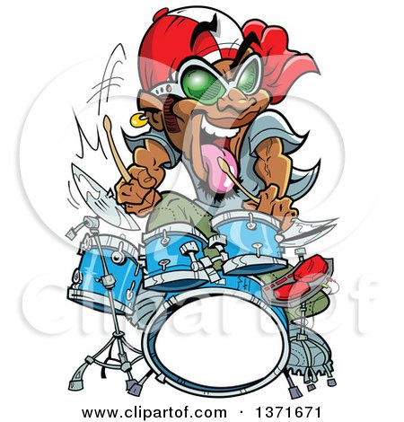 Clipart Of A Wild Energetic Black Male Drummer - Royalty Free Vector Illustration by Clip Art Mascots