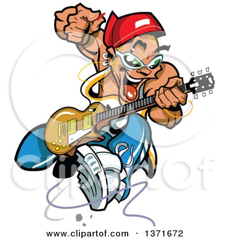 Clipart Of A Wild Crazy Band Guitarist Rock Star - Royalty Free Vector Illustration by Clip Art Mascots
