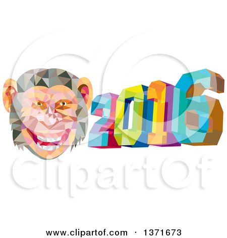 Clipart of a Colorful Low Polygon Geometric New Year 2016 with a Monkey Face - Royalty Free Vector Illustration by patrimonio