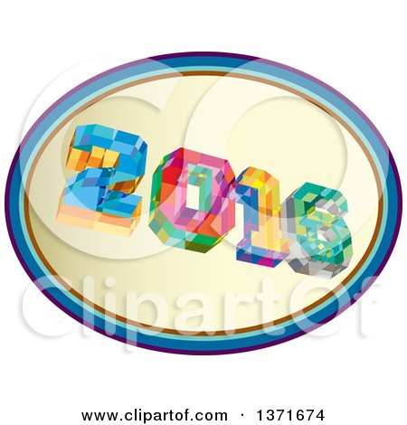 Clipart of a Colorful Low Polygon Geometric 2016 New Year in an Oval - Royalty Free Vector Illustration by patrimonio