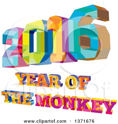 Clipart of a Colorful Low Polygon Geometric 2016 with Year of the Monkey Text - Royalty Free Vector Illustration by patrimonio