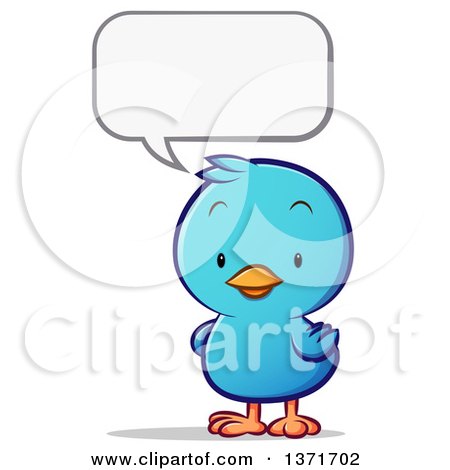 Clipart of a Cartoon Cute Blue Bird Talking - Royalty Free Vector Illustration by Qiun