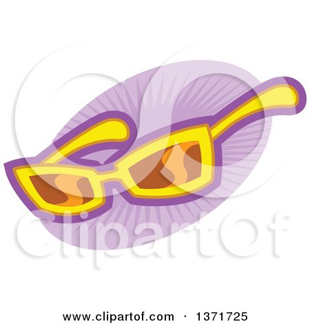 Clipart Of A Pair of Yellow Sunglasses over a Purple Burst Oval - Royalty Free Vector Illustration by Clip Art Mascots