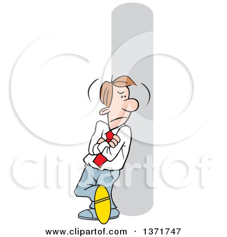 Clipart of a Cartoon Angry Young White Business Man Leaning and Waiting - Royalty Free Vector Illustration by Johnny Sajem