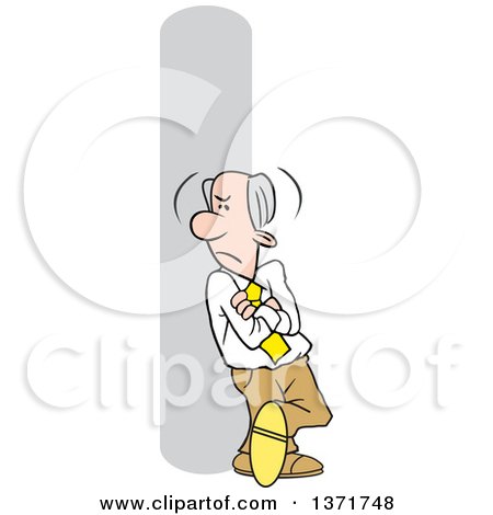 Clipart of a Cartoon Angry Old White Business Man Leaning and Waiting - Royalty Free Vector Illustration by Johnny Sajem