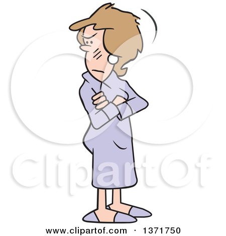 Clipart of a Cartoon Angry White Woman Standing with Folded Arms, Waiting - Royalty Free Vector Illustration by Johnny Sajem
