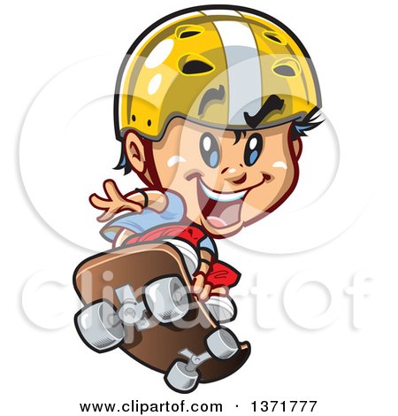 Clipart Of An Energetic White Skater Boy Catching Air - Royalty Free Vector Illustration by Clip Art Mascots